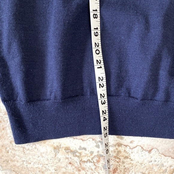 Jos A Bank Sweater Mens Merino Wool Blend V-neck Pullover Navy Classic Grandpa L - Picture 6 of 9